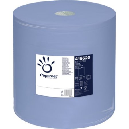 Utěrka průmyslová Papernet 416620, 3vrstvá, modrá, průměr 35 cm, 360 m
